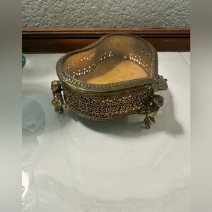 Ormolu Heart-Shaped Gold jewelry Box cherub feet
